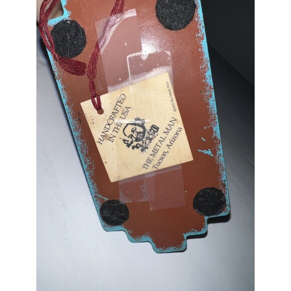 Metal Man Turquoise Metal Art Lizard Candle Holder Tribal Art Sculpture Vintage - Picture 4 of 5